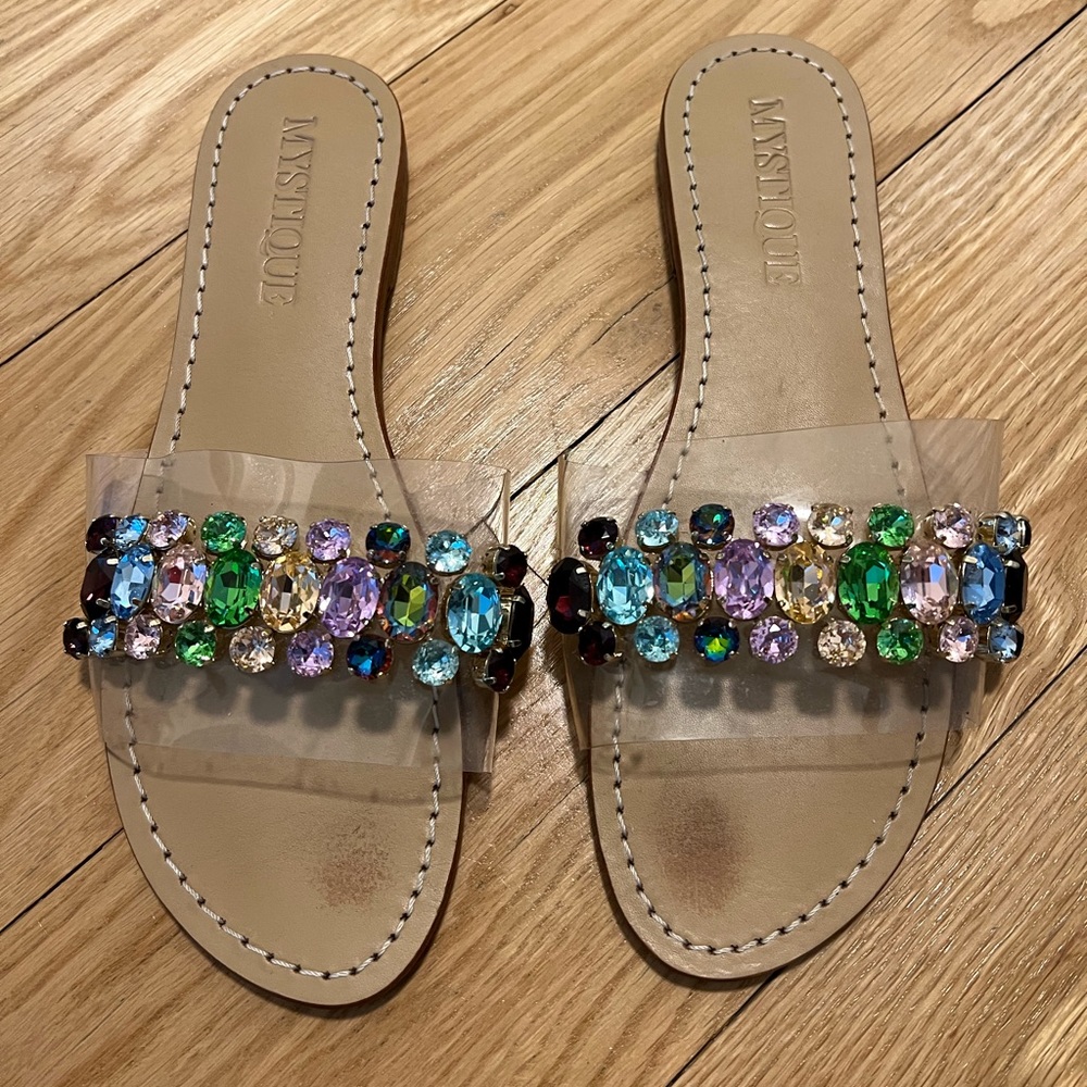 Mystique PVC Rainbow Jeweled Slide Sandals